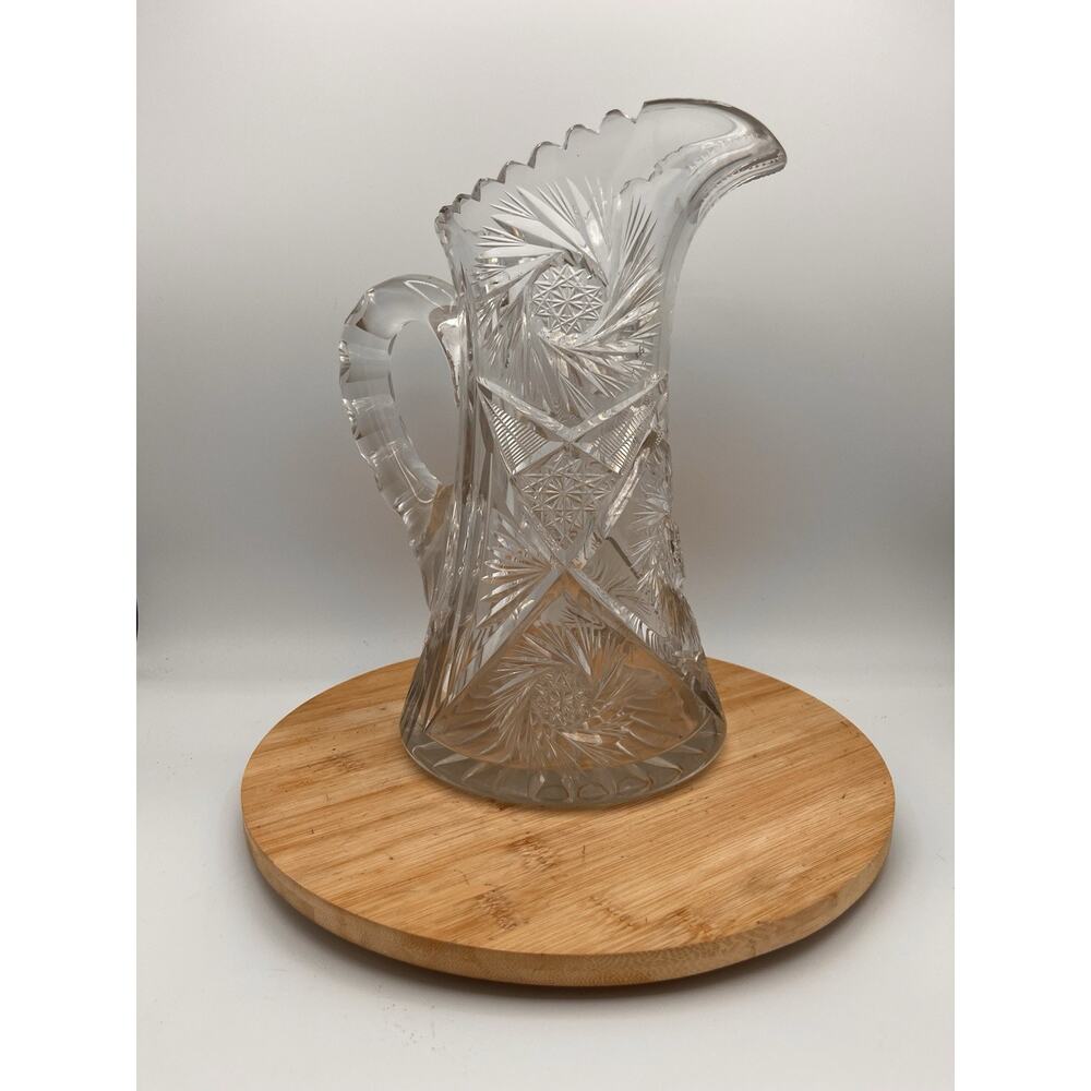 FABULOUS AMERICAN BRILLIANT PERIOD: CUT GLASS EWER/PITCHER/JUG: ABP Chiseled